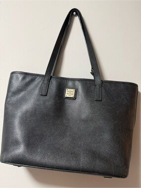 Dooney & Bourke Black Leather Tote with Logo Plaque